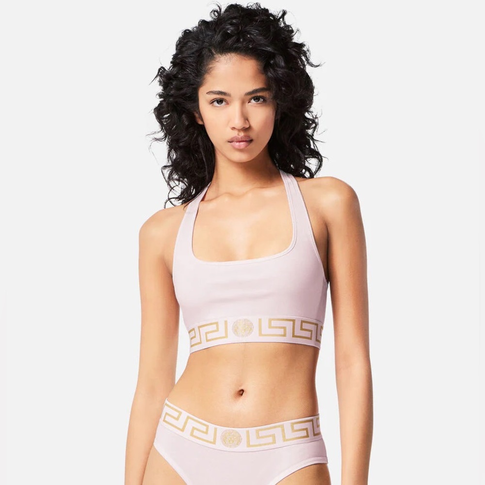 NWT Versace Greca Border Scoop Bralette Light Pink